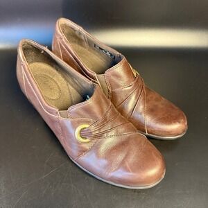 Clarks Artisan 62735 Brown Leather‎ Pleated Loafer Pumps Womens 7.5M